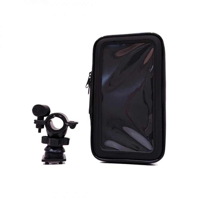 Imagen ilustrativa de SOPORTE DE CELULAR PARA BICICLETAS Y MOTOS SCOOTER CON CIERRE Y SCREEN PROTECTOR, ENGANCHE A MANUBRIO Y ROTACION 360 GRADOS 6.5 PULGADAS COLOR NEGRO